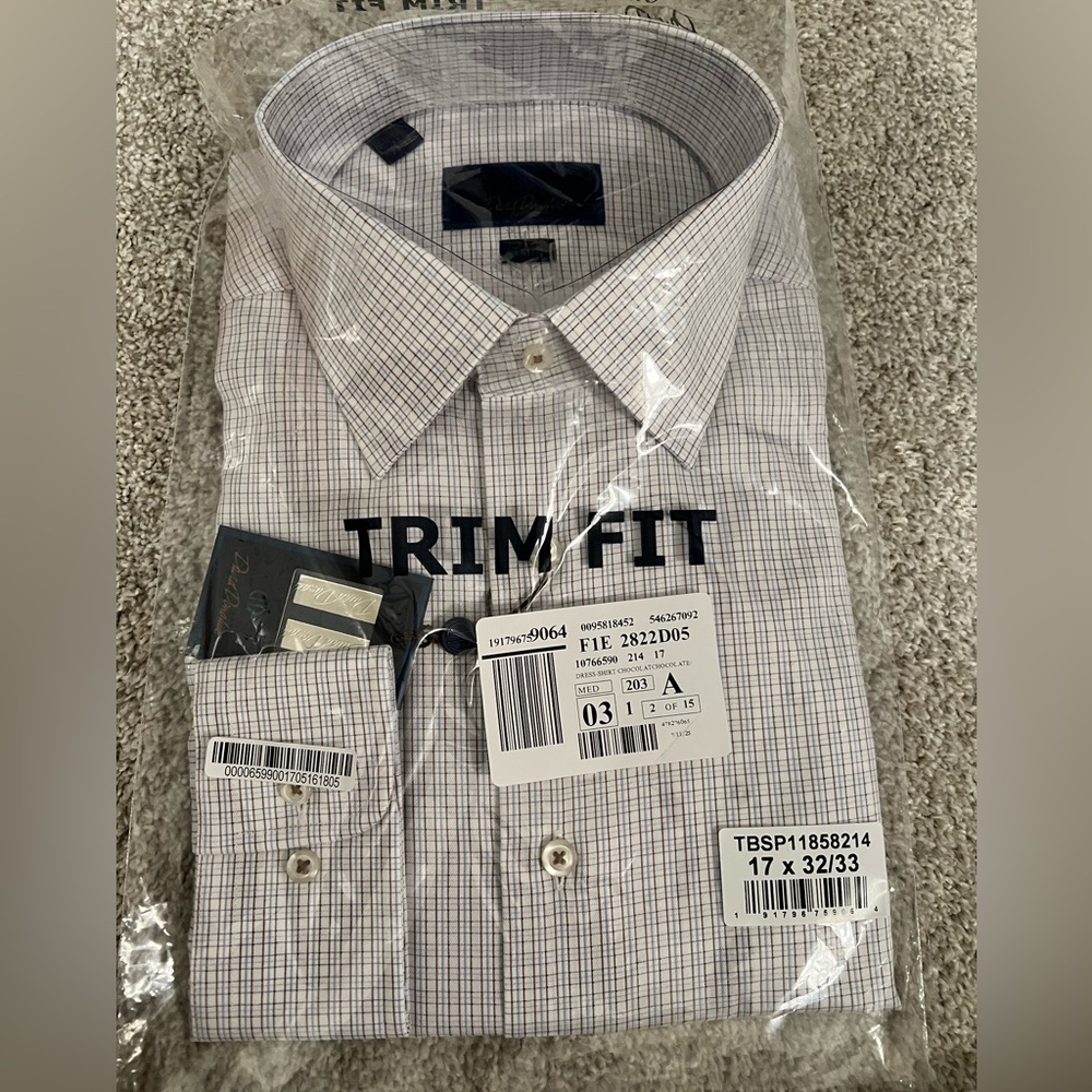 David Donahue Trim Fit Dress Shirt - White and Blue